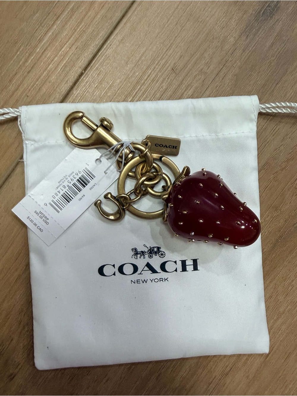 Coach Red Strawberry Key & Card Holder Charm with Gold Hardware